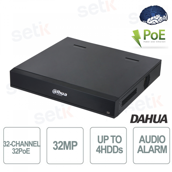 IP NVR 32 canaux Onvif 32 ports PoE Enregistreur réseau AI 32MP 512Mbps 1.5U 4HDD WizSense - Dahua