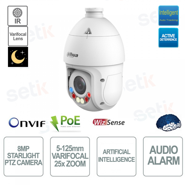 Caméra IP POE ONVIF PTZ 8MP - Zoom 25x 5-125mm - Intelligence Artificielle - IR 100m