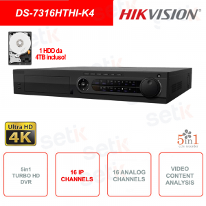 Turbo HD DVR 5en1 - IP ONVIF® - 16 canales IP - 16 canales analógicos - Análisis de vídeo - 1 HDD de 4TB incluido
