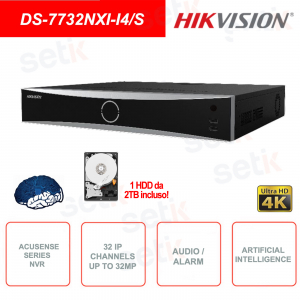 NVR 32 canales IP - Hasta 32MP - Inteligencia artificial - Audio - Alarma - 1 HDD de 2TB incluido