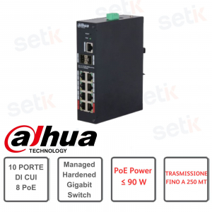 Switch di rete DAHUA 10 porte Managed Hardened 8 Porte PoE