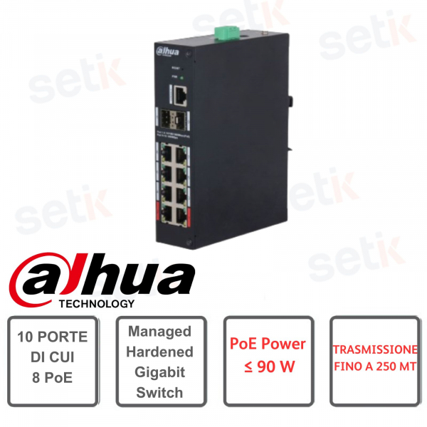 DAHUA 10 port Managed Hardened network switch 8 PoE ports