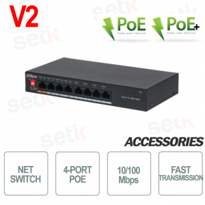 Switch Ethernet 4 ports PoE 2.0 Chien de garde Gigabit Dahua