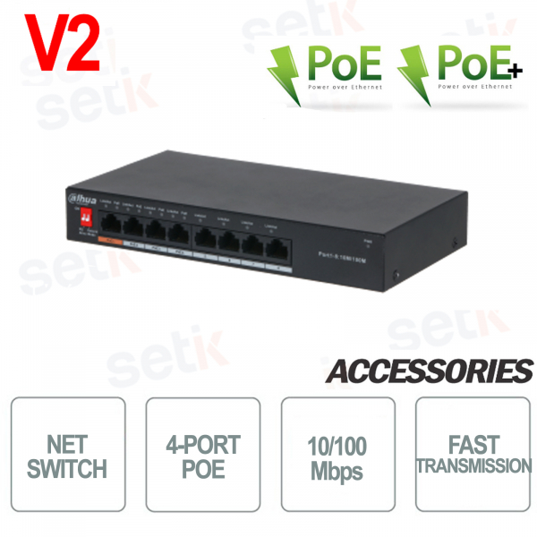 Commutateur PoE Dahua 8 ports avec Hi-PoE 60 W et 1,8 Gbit/s Plug&Play