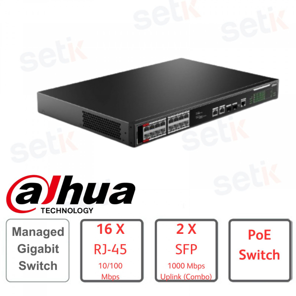 Switch Gigabit 16 ports PoE RJ45-2xRJ 45 UPLINK-2xSFP UPLINK