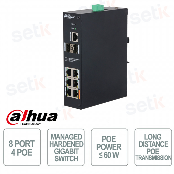 8 Port Managed Hardened Network Switch 4 PoE Ports - Dahua