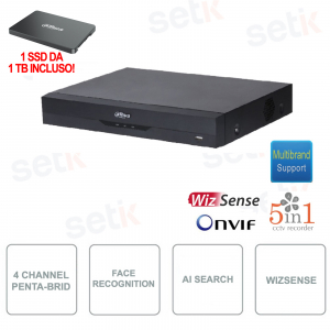 XVR Onvif - 4 Canales - 5en1 - Hasta 8MP - Mini 1U 1TB 1SSD incluido - WizSense - Dahua