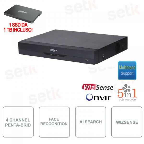 XVR Onvif - 4 Canaux - 5en1 - Jusqu'à 8MP - Mini 1U 1To SSD inclus - WizSense - Dahua