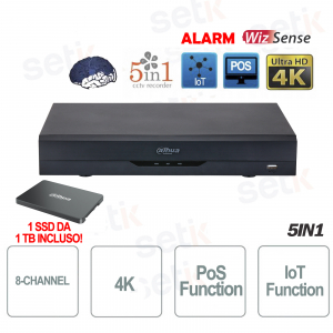 XVR 8 Canales Hdcvi 4K Ahd TVi CVbs Ip H.265 1TB SSD incluido Wizsense AI IVS Alarma - Dahua