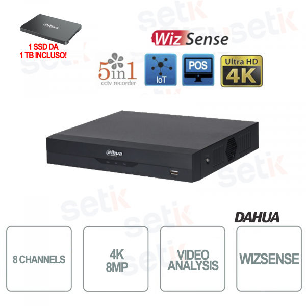 XVR 5in1 H265 8 canaux Ultra HD 4K 8MP 1 To SSD avec analyse vidéo WizSense - Dahua