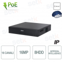 NVR IP 16 Canales PoE H.265 16MP 256Mbps 2U 8HDD - Dahua