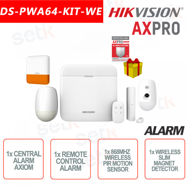 Kit d'alarme professionnel Hikvision AXPro 868 MHz sans fil 64 ZONES + sirène externe + capteur PIR
