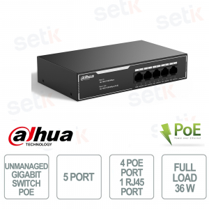 copy of Switch Desktop - 8 Porte 4 Porte PoE - 4 Porte RJ45  - 1 Porta Hi-PoE 60 W - Watchdog PoE - Dahua