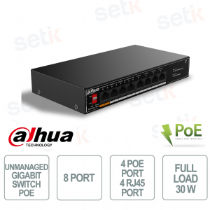 copy of Switch Desktop - 8 Porte 4 Porte PoE - 4 Porte RJ45  - 1 Porta Hi-PoE 60 W - Watchdog PoE - Dahua