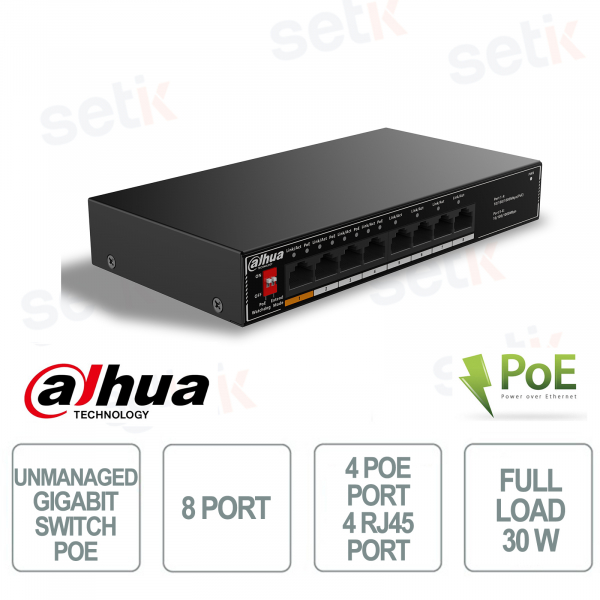 copy of Switch Desktop - 8 Porte 4 Porte PoE - 4 Porte RJ45  - 1 Porta Hi-PoE 60 W - Watchdog PoE - Dahua