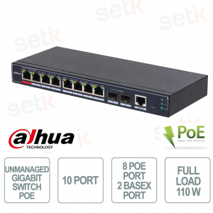 Switch Unmanaged Gigabit - 10 porte 8 porte PoE 2 porte BaseX - Dahua