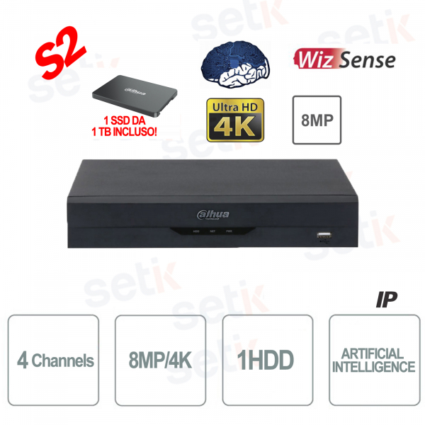 WizSense NVR 4 Channels H.265 - Artificial Intelligence - 1TB SSD included Up to 8 MP 4K - S2 - Dahua