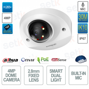 Cámara domo IP POE ONVIF® de 4MP - Lente 2.8mm - Smart dual light IR 30m - Inteligencia artificial - Dahua