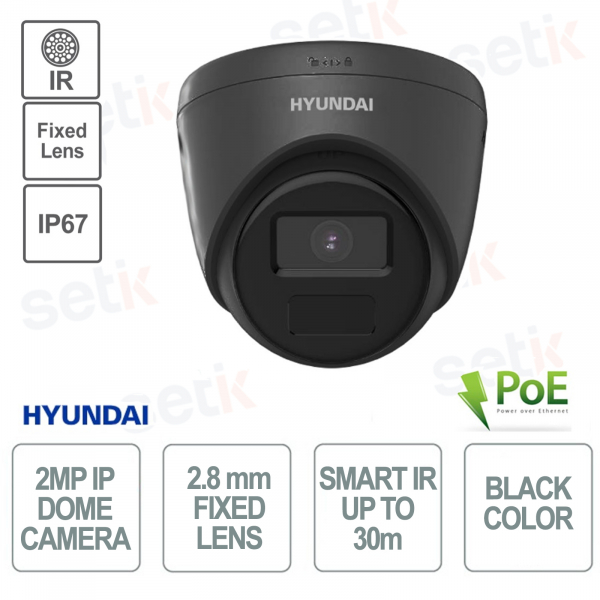 Cámara Domo PoE para Exterior - IP - 2MP - 2.8mm - Smart IR 30m - IP67 Color Negro -- Hyundai