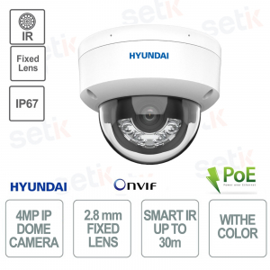 Telecamera Dome per esterno PoE - IP - Smart Hybrid Light - 4MP - 2.8mm - Smart IR 30m - IP67 - Microfono - Hyundai