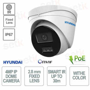 PoE Outdoor Dome Camera - IP - Smart Hybrid Light - 4MP - 2.8mm - Smart IR 30m - IP67 - Microphone - Hyundai