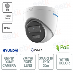 PoE-Dome-Kamera für den Außenbereich – IP – Smart Hybrid Light – 6 MP – 2,8 mm – Smart IR 30 m – IP67 – Mikrofon – Hyundai