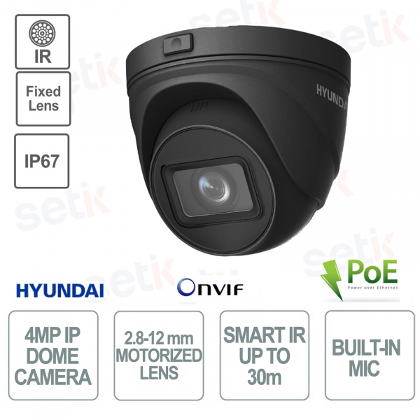 Cámara Domo PoE para Exterior - IP - Luz Híbrida Inteligente - 4MP - 2.8-12mm - Smart IR 30m - IP67 e IK08 - Micrófono - Hyundai