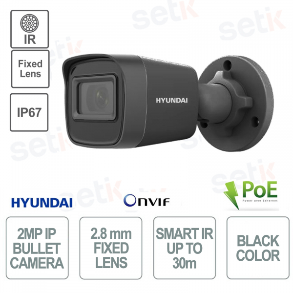 Caméra IP Bullet Extérieure 2 Mégapixels Objectif Fixe 2,8mm IR 30m PoE IP67 - Couleur Noir - Hyundai