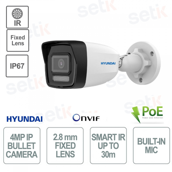 copy of Cámara IP Bullet para exterior 4 Megapíxeles lente fija 2.8mm IR 20m PoE IP67 - Micrófono - Hyundai