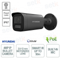 Cámara IP Bullet Exterior 4 Megapixeles óptica motorizada 2.8-12mm IR 50m PoE IP67 - Micrófono Negro - Hyundai