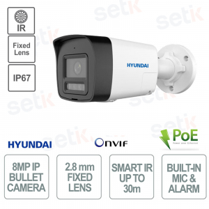 copy of Cámara IP Bullet para exterior 6 Megapíxeles lente fija 2.8mm IR 30m PoE IP67 - Micrófono y Alarma - Hyundai