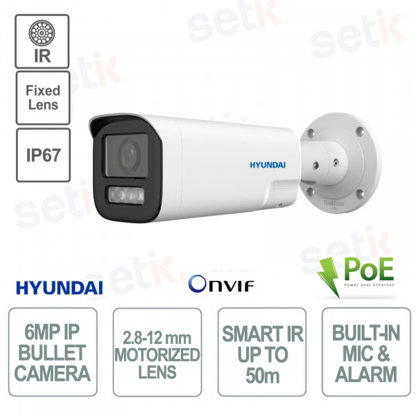 Outdoor Bullet IP-Kamera 6 Megapixel motorisierte Optik 2,8-12 mm IR 50 m PoE IP67 - Mikrofon & Alarm - Hyundai