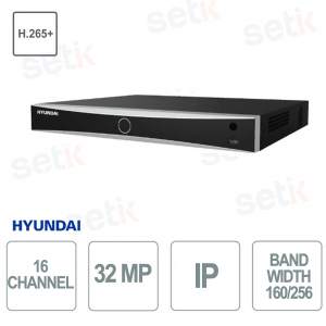 16 Channel 32MP IP NVR - 16 Ports 160/256 Mbps Two-Way Audio H.256+ - Hyundai