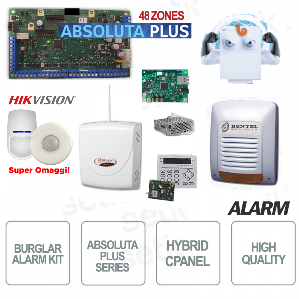 Promo Kit d'alarme maison Bentel alarme antivol professionnelle Absoluta Plus Zone ABS48-IP + capteurs PIR Hikvision