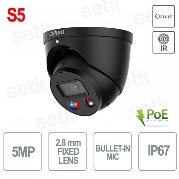 Caméra dôme S5 WizSense analyse vidéo extérieure IP onvif PoE 5mp Mart Dual Light 2.8mm Noir - Dahua