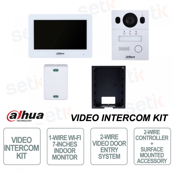 Kit - Videocitofono ibrido bifilare - Monitor bifilare per indoor - Controller bifiliare - Scatola montaggio a parete