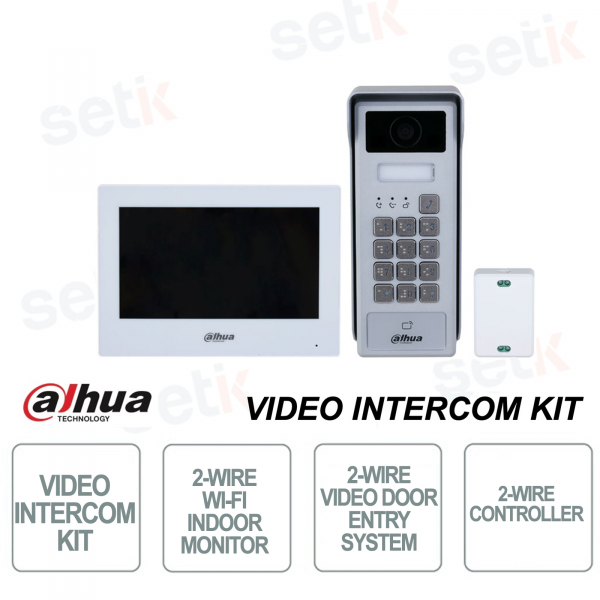 Kit - Interphone vidéo hybride 2 fils - Moniteur intérieur 2 fils - Contrôleur 2 fils - Dahua