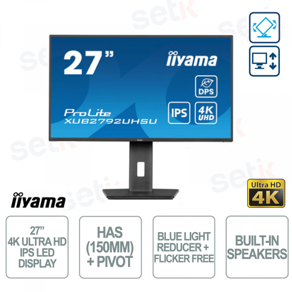 IPS-LED-Monitor – 4K Ultra HD – 27 Zoll – 4 ms – DPS – verstellbar in Höhe und Drehung