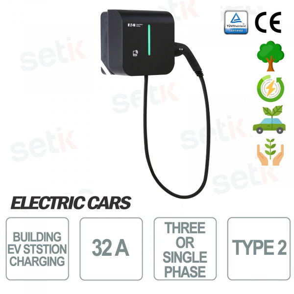 32A Online-Ladestation für Elektrofahrzeuge mit 5 m Kabelstecker Typ 2 Green Motion Building – Eaton