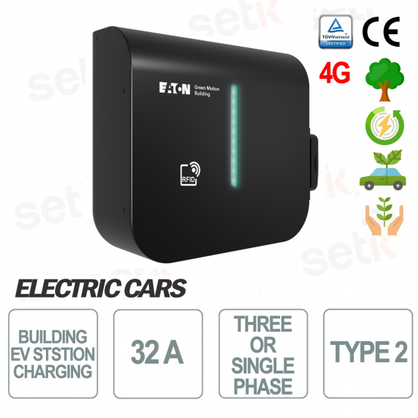 EV Charging Station Online 4G 32A Type 2 Green Motion Building - Eaton