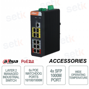 Switch di rete industriale - 10 porte 6 PoE Watchdog 10/100/1000Mbps + 4 porte SFP 1000M