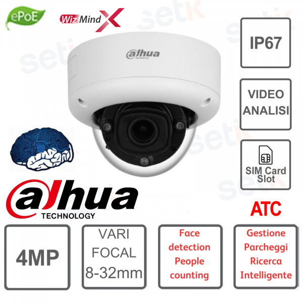 Telecamera dome - IP - 4MP - varifocal - WizMindX con videoanalisi ATC - Dahua