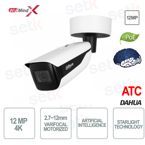 Telecamera Bullet IP ONVIF Wizmind X PoE 12MP Motorizzata Starlight Intelligenza Artificiale ATC - Dahua