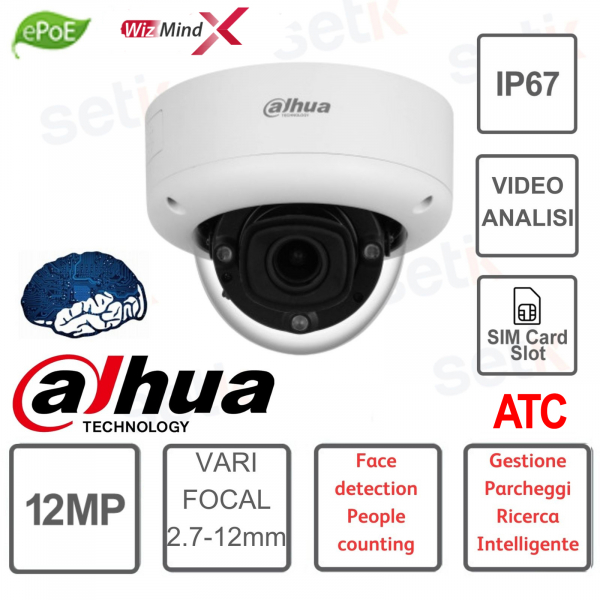 12 MP Varifokaloptik IP-Domekamera 2,7–12 mm WizMindX mit ATC-Videoanalyse – Dahua