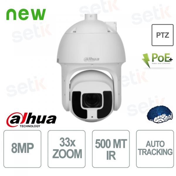 Cámara IP PTZ con seguimiento automático IR 500M Starlight Speed Dome de 8MP 33X - Dahua