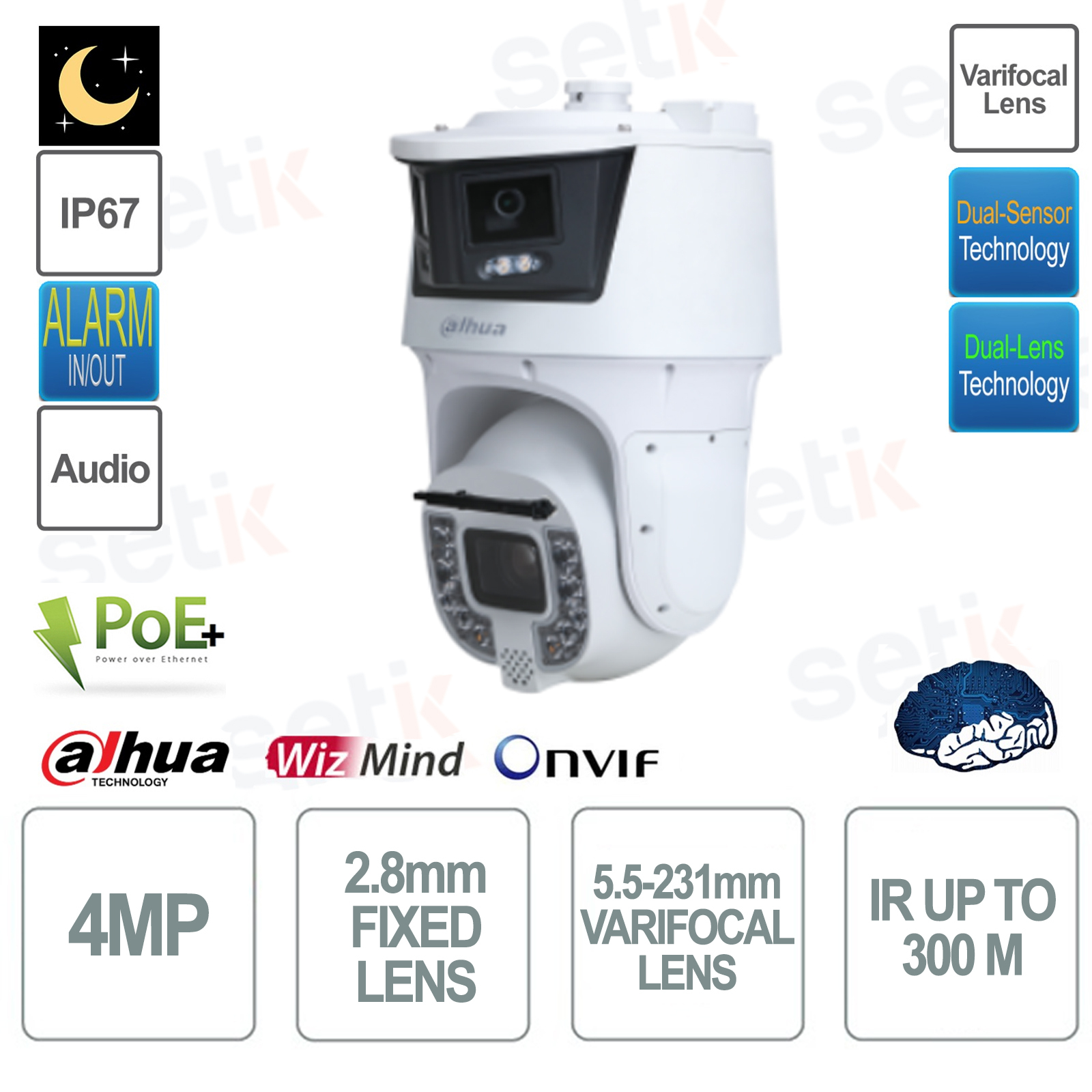 SDT8C442-4P-GA-APV-0280 Cámara IP AI Dahua ONVIF PoE PTZ 42X 8MP