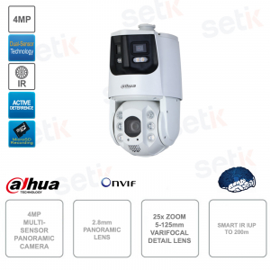 ONVIF IP-Kamera – 4 MP – 25-facher Zoom – Doppelobjektiv – Panorama 2,8 mm – Detail 5–125 mm – Künstliche Intelligenz