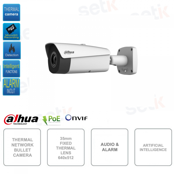 Telecamera termica IP POE ONVIF - Ottica termica 35mm - Intelligenza artificiale - Per esterno - Versione S2