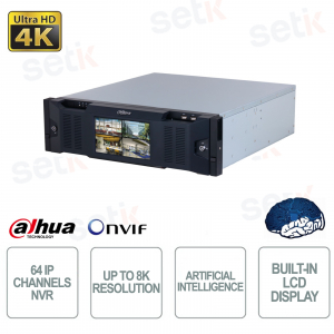 NVR 64 canali IP ONVIF - Schermo LCD - Intelligenza artificiale - 16HDD 20TB