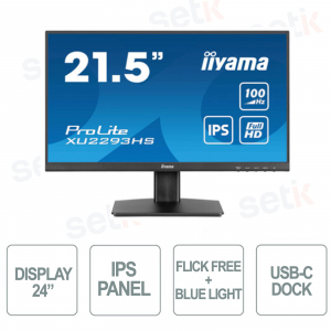 IIYAMA - 24 Inch Monitor - FullHD 1080p @100Hz - HAS + PIVOT rotation on both sides - USB-C Dock - White